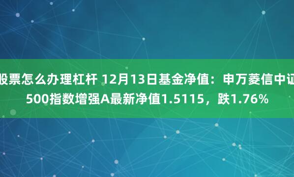 股票怎么办理杠杆 12月13日基金净值：申万菱信中证500指数增强A最新净值1.5115，跌1.76%