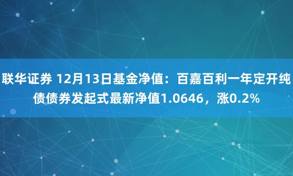 联华证券 12月13日基金净值：百嘉百利一年定开纯债债券发起式最新净值1.0646，涨0.2%