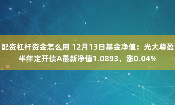 配资杠杆资金怎么用 12月13日基金净值：光大尊盈半年定开债A最新净值1.0893，涨0.04%